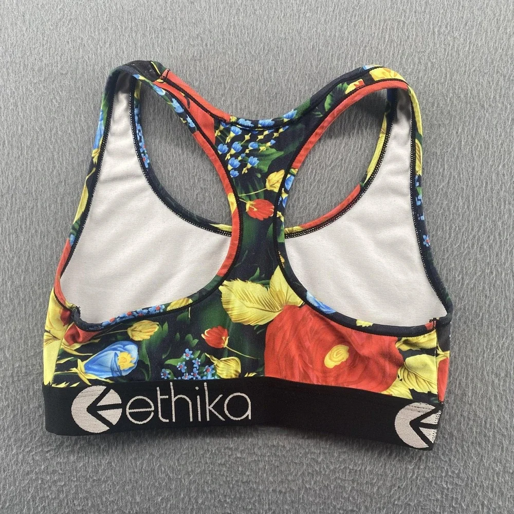Ethika Sports Bra Womens Small Multicolor Floral Shark Racerback Stretch‎